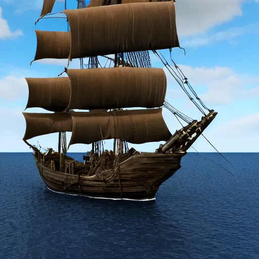 Prompt: pirates of the caribbean, the black pearl, sailing on a beautiful ocean, 3 d render