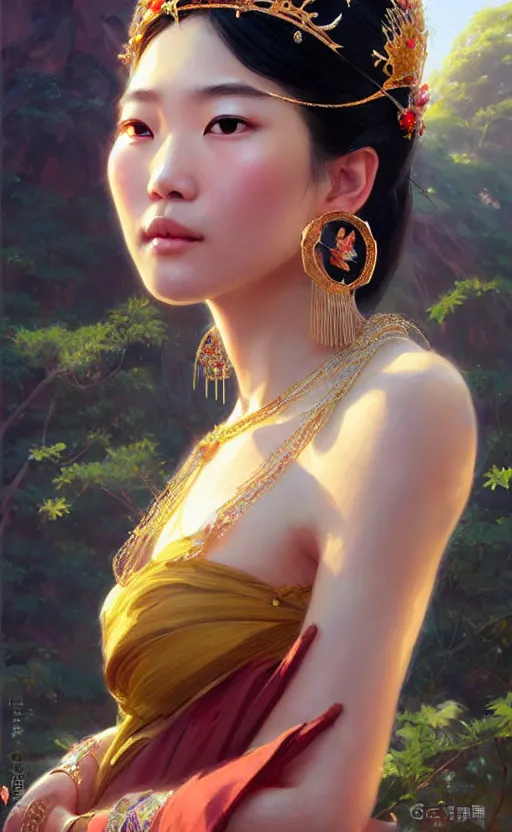 Image similar to a beautiful taiwan goddess with sundress with jewelry | | winter, realistic shaded, unpleasant face, good looking, fine details, realistic shaded lighting poster by greg rutkowski, magali villeneuve, artgerm, jeremy lipkin and michael garmash and macoto takahashi