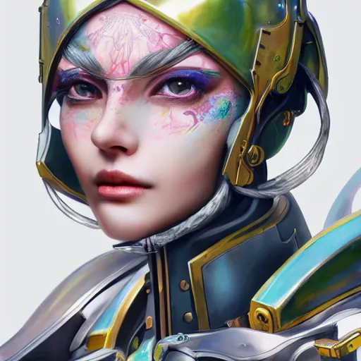 Image similar to studio portrait of lawful good colorful female holy mecha paladin absurdly beautiful, elegant, young sensual graceful woman, ultrafine hyperrealistic detailed face illustration by kim jung gi, irakli nadar, intricate linework, sharp focus, bright colors, matte, octopath traveler, final fantasy, unreal engine highly rendered, global illumination, radiant light, intricate environment