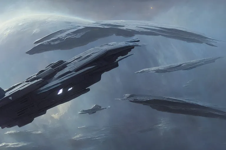 Image similar to hyper realistic sci - fi matte concept art painting of a starship above earth, beautiful details, strong composition painted by kim jung guweta studio rutkowski, james gurney and greg rutkowski, and lucasfilm, smooth, intricate, detailed, sharp focus, cinematic