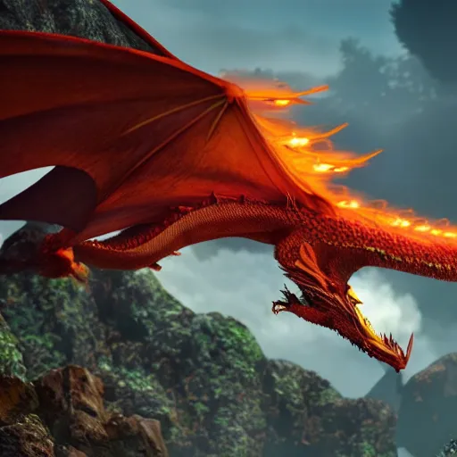 Image similar to Flying dragon fire breath, unreal engine