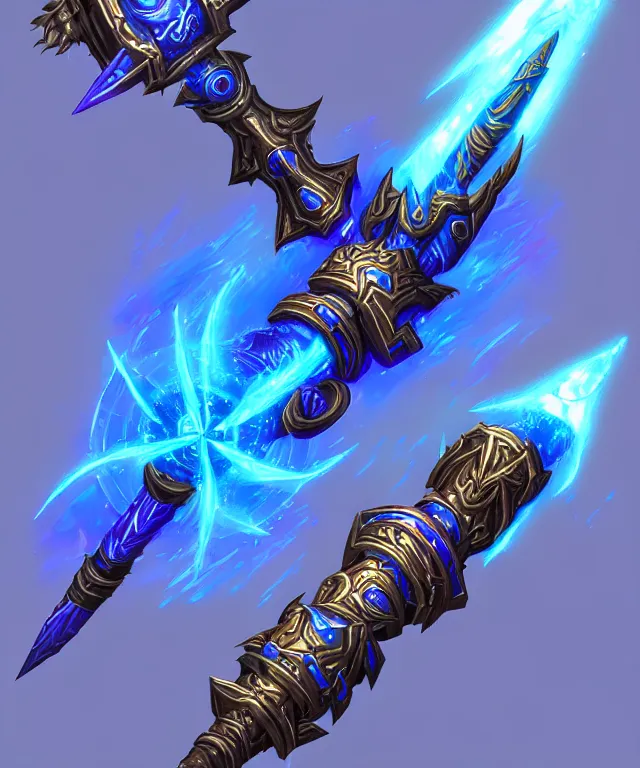 Prompt: bright weapon of warcraft blizzard wizard staff art, a spiral magical wizard staff. bright art masterpiece artstation. 8k, sharp high quality illustration in style of Jose Daniel Cabrera Pena and Leonid Kozienko, blue colored theme, concept art by Tooth Wu,