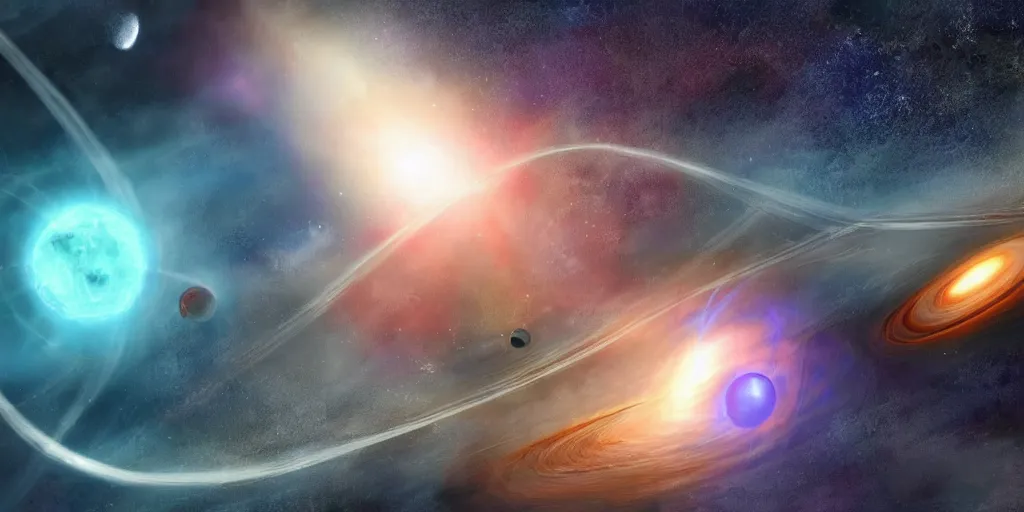 Image similar to concept art of black holes surrounding a planet