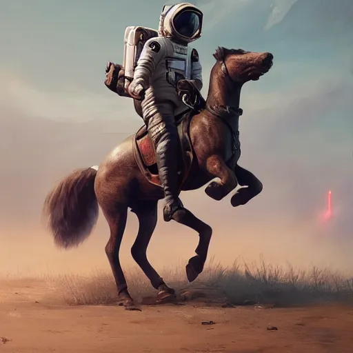 Image similar to an astronaut boy riding on a horse, style game square enix life, trending on artstation, painted by greg rutkowski, render naughty dog, octane render, detailed