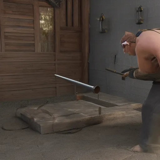 Image similar to Blacksmith creates new element with hammer, arnold render, ultrarealistic, bloom, mythic