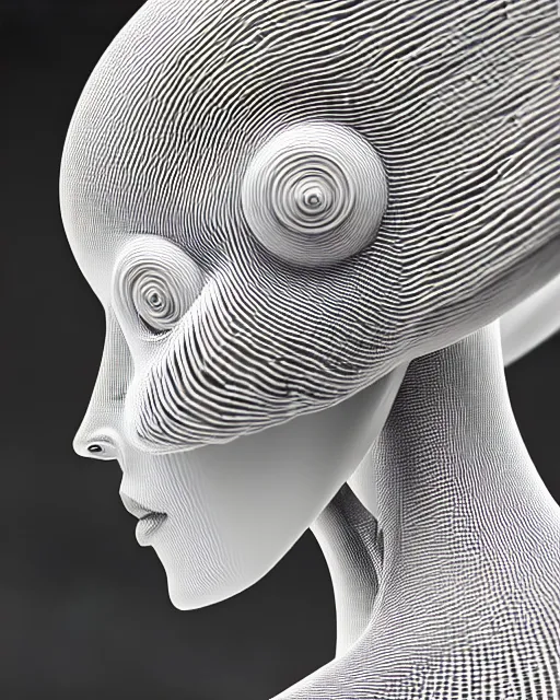 Image similar to mythical black and white organic bio-mechanical spinal ribbed profile face portrait detail of mechanical beautiful female angelic-vegetal-cyborg, highly detailed, intricate steampunk ornate, poetic, 3D render, digital art, octane render, 8K artistic photography, photo-realistic, by Dora Maar