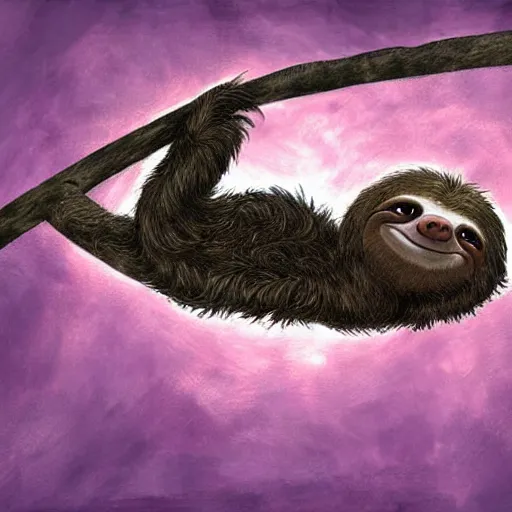 Image similar to a fantasy artwork of a sloth floating down stream