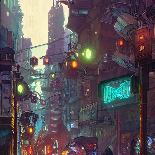 Image similar to Tlingit Maori cyberpunk city street scene by Greg Rutkowski, Alphonse Mucha, Anato Finnstark, and Studio Ghibli