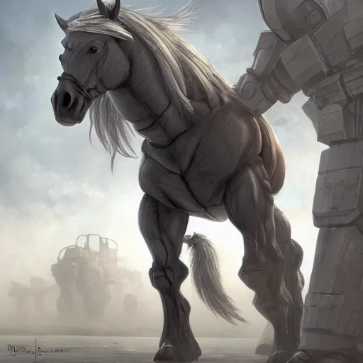 Image similar to a gigantically muscular anthro horse in a research facility wearing a skintight body armor, buff experimental supersoldier, long white mane, digitigrade legs, equine, anthro art, furaffinity, highly detailed, digital painting, artstation, concept art, illustration, art by artgerm, greg rutkowski, ruan jia