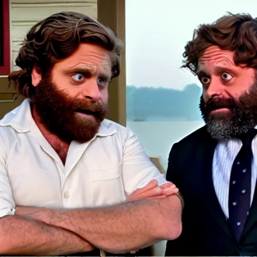 Prompt: zach galifianakis yells at a waiter textless meme template