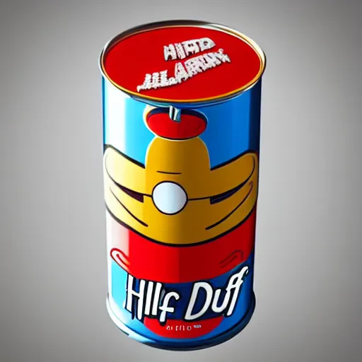 Prompt: hilary duff's face on a can of duff beer :, dynamic, particulate, intricate, elegant, highly detailed, centered, artstation, smooth, sharp focus, octane render