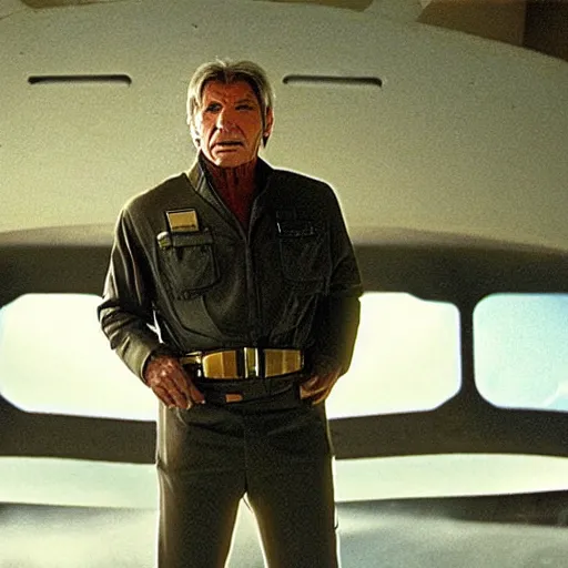 Image similar to A still of Harrison Ford as Commander Adama in Battlestar Galactica (2003)