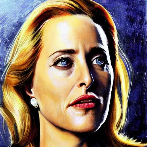 Prompt: gillian anderson as the godfather, rebrandt painting