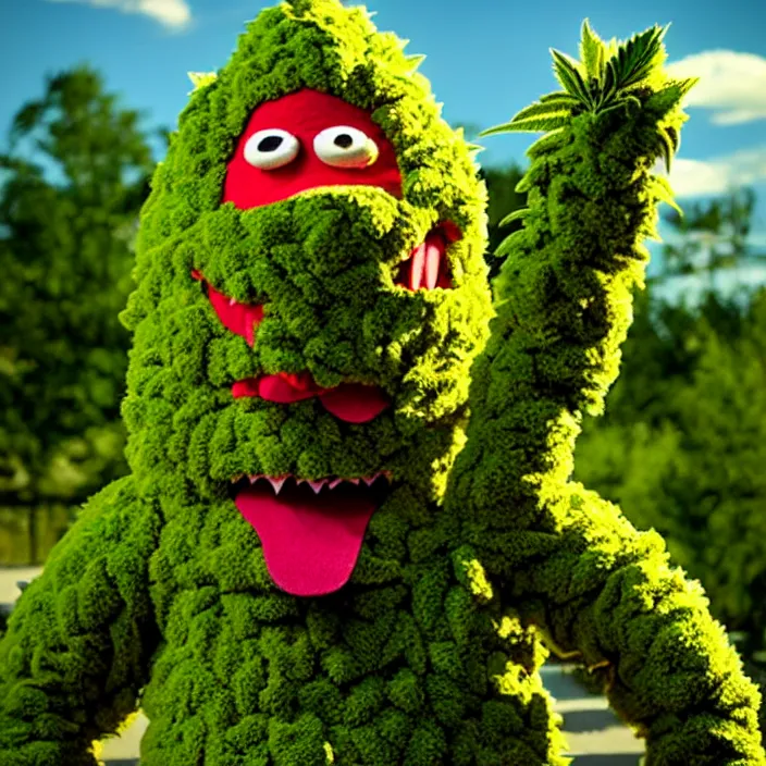 Image similar to giant angry anthropomorphic angry marijuana plant creature