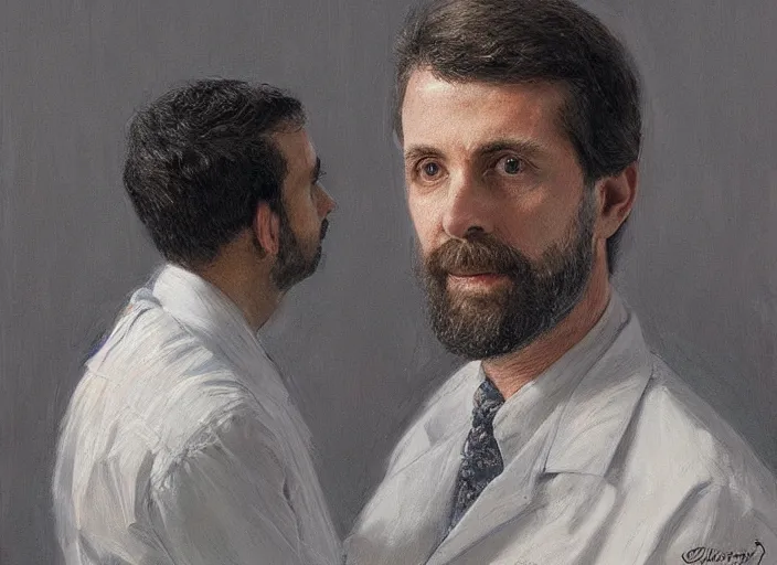 Image similar to a highly detailed diamond portrait of a dentist, james gurney, james jean