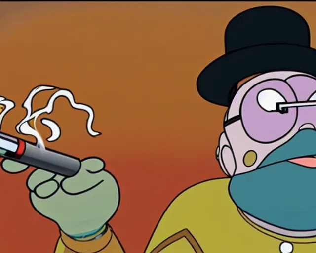 Image similar to a still from the show Sealab 2021 of a cool toad wearing a black cap and smoking a cigarette, HQ