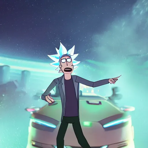 Image similar to full body pose, hyperrealistic photograph of rick sanchez from rick and morty, dim volumetric lighting, 8 k, octane beautifully detailed render, extremely hyper detailed, intricate, epic composition, cinematic lighting, masterpiece, trending on artstation, very very detailed, stunning, hdr, smooth, sharp focus, high resolution, award, winning photo, dslr, 5 0 mm