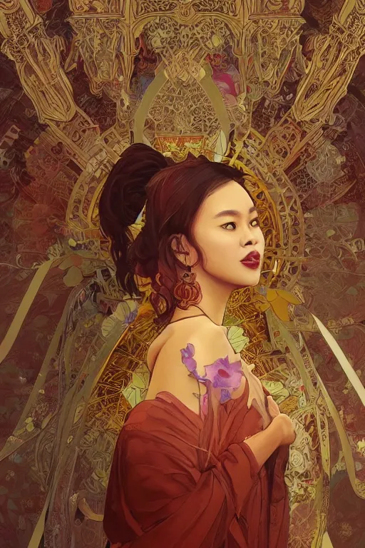 Image similar to portrait of an indonesian celebrity as an architect, highly detailed, digital painting, artstation, concept art, sharp focus, illustration, art by kittichai rueangchaichan and james gurney and alphonse mucha