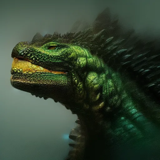 Image similar to the head of Godzilla, kaiju, sea creature, crocodile, iguana by carlos huante