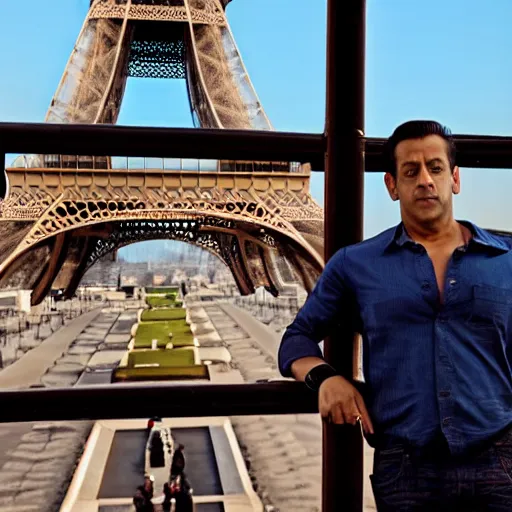 Prompt: photo of Salman Khan in Paris, nikon, bokeh, eiffel tower,