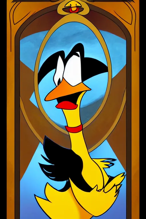 Prompt: epic professional digital art of'fool tarot card with daffy duck ', painted, stunning, artistic, art nouveau, impressive, best on artstation, cgsociety, much wow, masterpiece