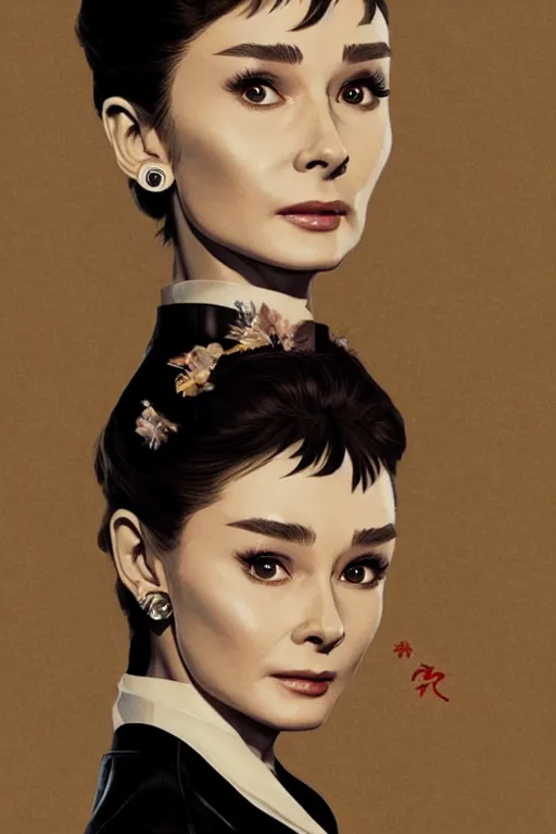 Image similar to audrey hepburn in a scene from yakuza, artstation, concept art, smooth, sharp focus, illustration, art by and greg rutkowski and alphonse mucha