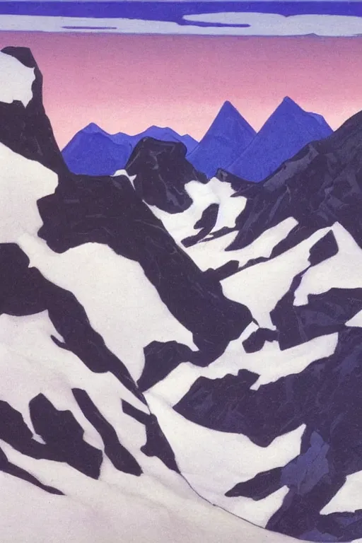 Image similar to black widow ( natasha romanova ) on mountains, marvel, artwork by nicholas roerich,