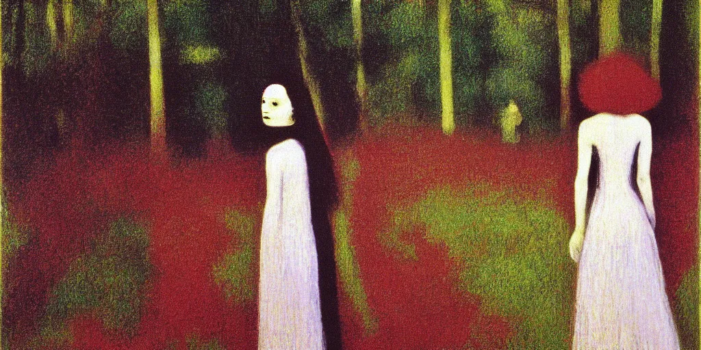 Image similar to a film still of suspiria by dario argento 1 9 7 7 movie, painted by georges seurat, by manet, impressionism, pointillism, high quality, detailed, print!, poster,