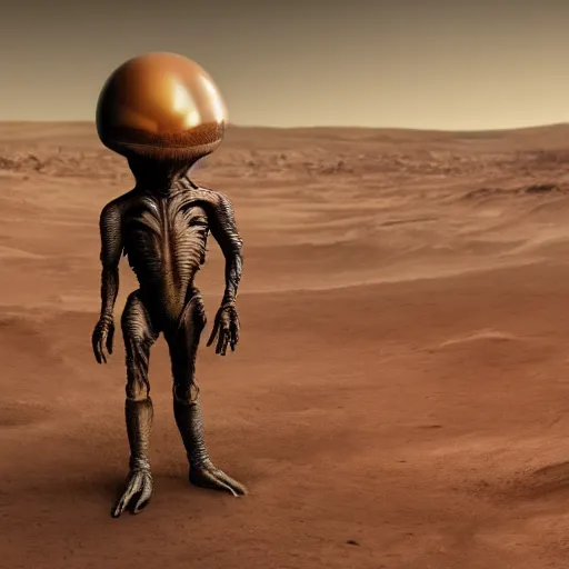 Image similar to realistic photo of an alien on mars, high quality, alien, very beautiful, hyper realistic, hdr photo, 4 k