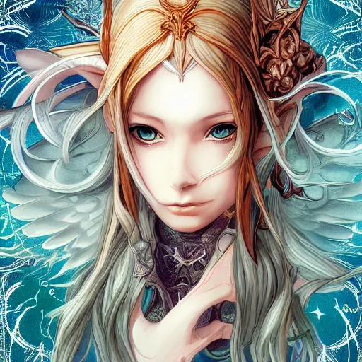 Image similar to anime manga skull profile, young woman, elf, galadriel, wings, Tolkien, unreal engine, intricate, elegant, highly detailed, digital art, art by JC Leyendecker and sachin teng