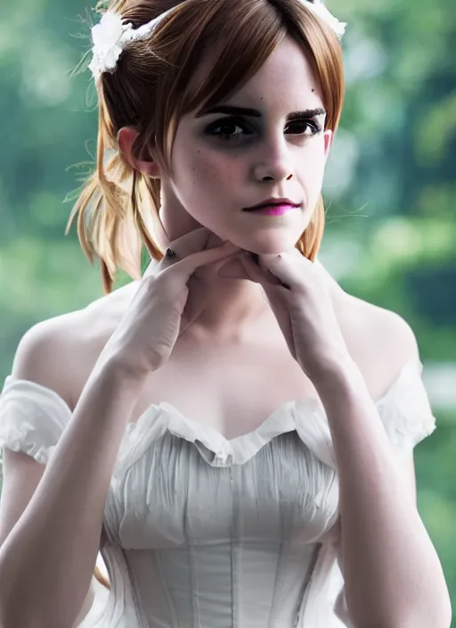 Prompt: Emma Watson for Victorian Secret as anime character, perfect symmetrical face, full length shot, XF IQ4, 50MP, 50mm, f/1.4, ISO 200, 1/160s, natural light, Adobe Lightroom, rule of thirds, symmetrical balance, depth layering, polarizing filter, Sense of Depth