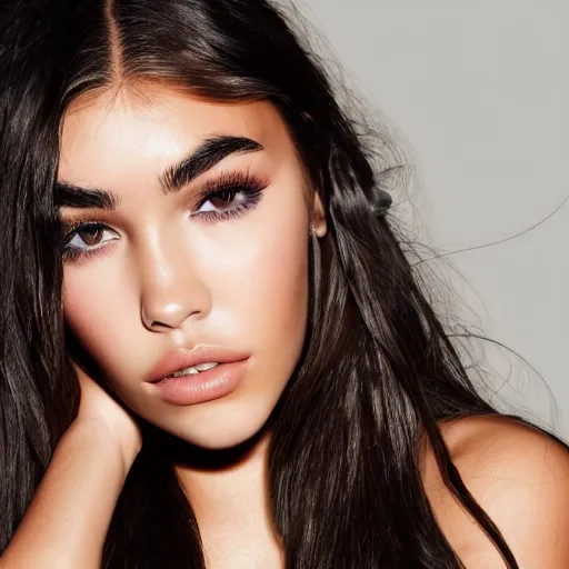 Image similar to 4k,ultra detailed portrait of Madison Beer by Rachel Ruysch