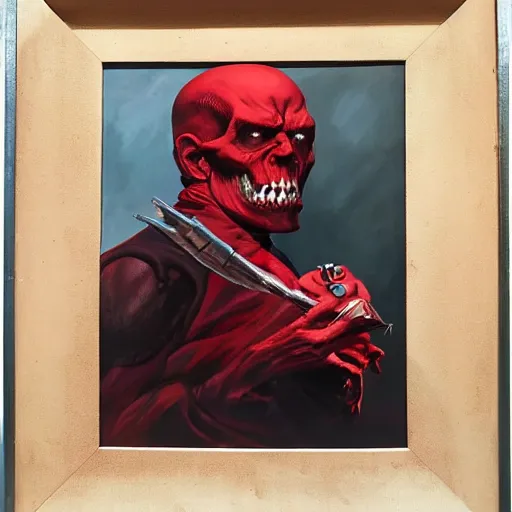 Prompt: ultra realistic portrait painting of red skull as harry potter, art by frank frazetta, 4 k, ultra realistic, highly detailed, epic lighting