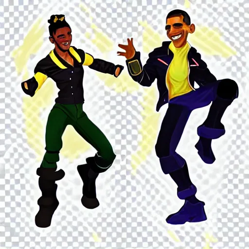 Image similar to lucio from overwatch and barack obama dancing, detailed, high quality, artstation winner