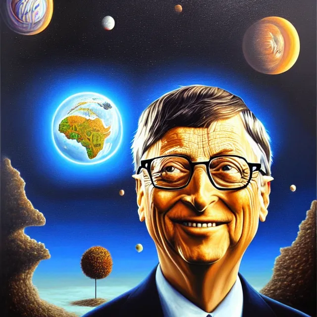 Image similar to an oil on canvas portrait painting of bill gates, surrealism, surrealist, cosmic horror, rob gonsalves, high detail