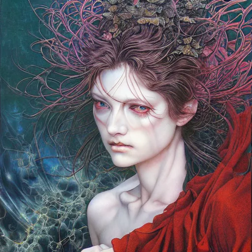 Prompt: realistic detailed image of Michelle by Ayami Kojima, Amano, Karol Bak, Greg Hildebrandt, and Mark Brooks, Neo-Gothic, gothic, rich deep colors. Beksinski painting, part by Adrian Ghenie and Gerhard Richter. art by Takato Yamamoto. masterpiece