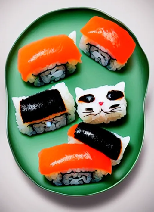 Image similar to clear photorealistic picture of adorable cats made out of sushi