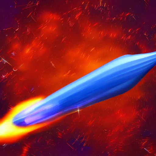 Image similar to Rocket ship, motion blur, explosion, fire, space, digital art