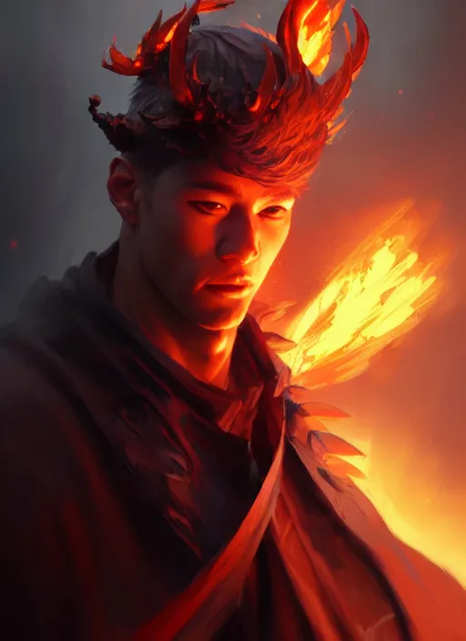 Image similar to character concept art of a fire sorcerer, key visual, realistic shaded perfect face, fine details, dystopian environment and background, by stanley artgerm lau, wlop, rossdraws, james jean, andrei riabovitchev, marc simonetti, and sakimichan, trending on artstation