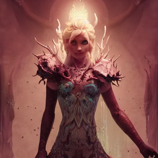 Image similar to elsa corrupted by the chaos god nurgle from warhammer, intricate artwork by tooth wu and wlop and beeple. octane render, trending on artstation, greg rutkowski very coherent symmetrical artwork. cinematic, hyper realism, high detail, octane render