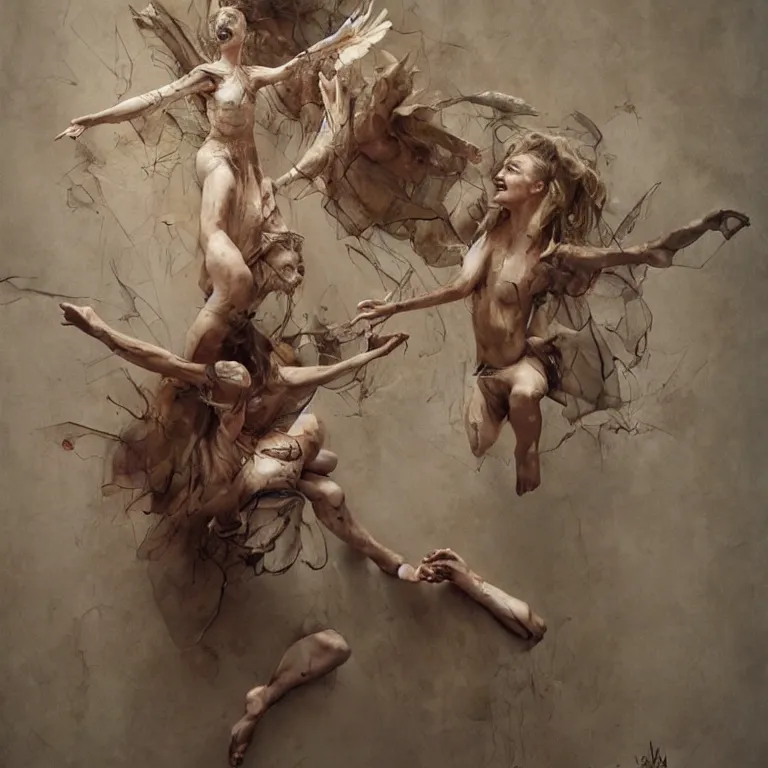 Image similar to angels dancing happy, 3 d render, esao andrews, jenny saville, surrealism, dark art by james jean, greg rutkowski