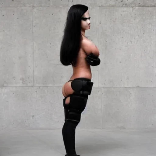 Image similar to beautiful female Mexican cyborg with black hair and a perfectly ultra realistic body, by Richard Serra