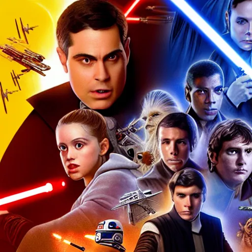 Prompt: detailed star wars movie poster with lela star and ben shapiro