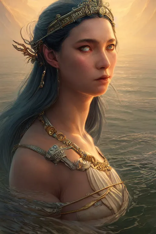 Prompt: goddess of lake, highly detailed, d & d, fantasy, highly detailed, digital painting, trending on artstation, concept art, sharp focus, illustration, art by artgerm and greg rutkowski and fuji choko and viktoria gavrilenko and hoang lap