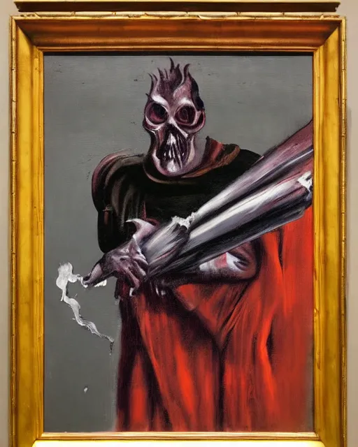 Prompt: the doomslayer, a character study by francis bacon, oil on canvas, german expressionism