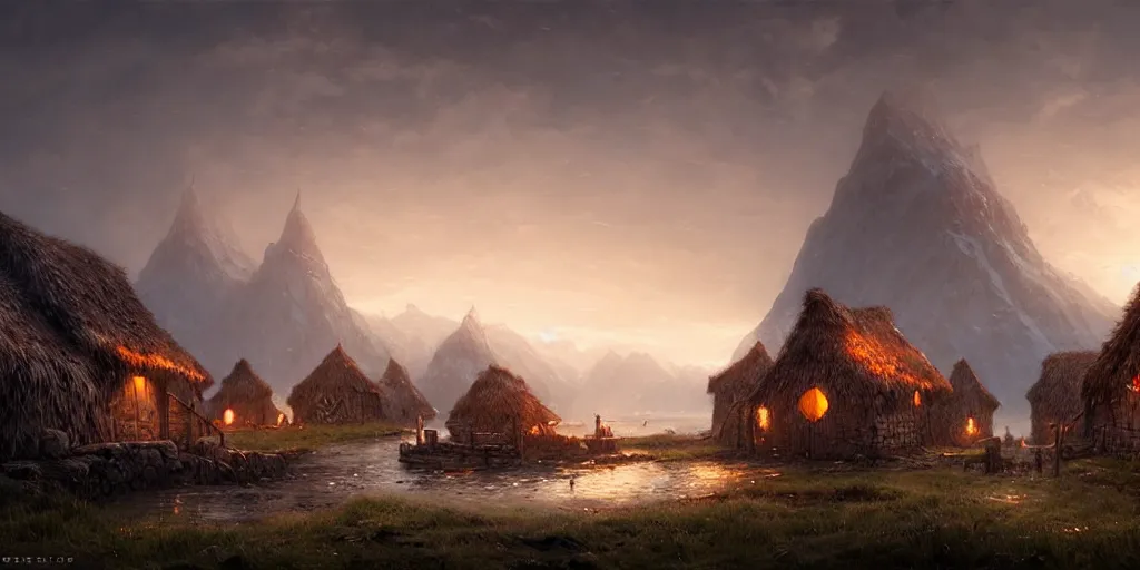 Image similar to beautiful viking village, digital art, landscape, fantasy art, octane render, ureal engine, high detail, very realistic, by greg rutkowski. by james gurney