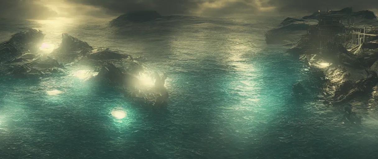 Prompt: ocean monster lighting establishing shot extremely high detail foto realistic cinematic lighting post processed
