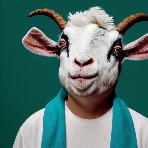 Prompt: andy milonakis as a goat, goat body, human head, anthropomorphic, 4 k, photorealistc, high details