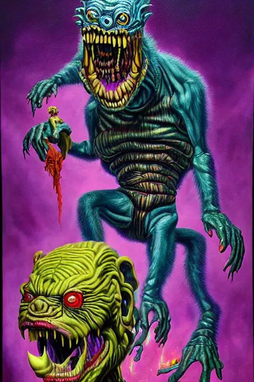 Image similar to a hyperrealistic painting of a epic boss fight against joe biden creature, cinematic horror by chris cunningham, lisa frank, richard corben, highly detailed, vivid color,