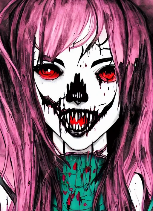 Image similar to horror acid colors, a dark picture comic featuring blood horror and goth anime girls, anime vampires, evil horror vibes